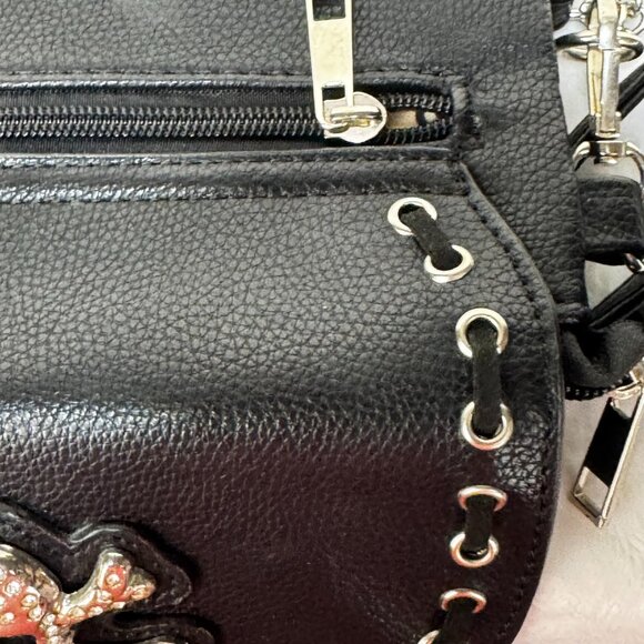 Rhinestone Skull Crossbody Purse Black Faux Leather Studded Goth Punk Biker - Picture 7 of 16